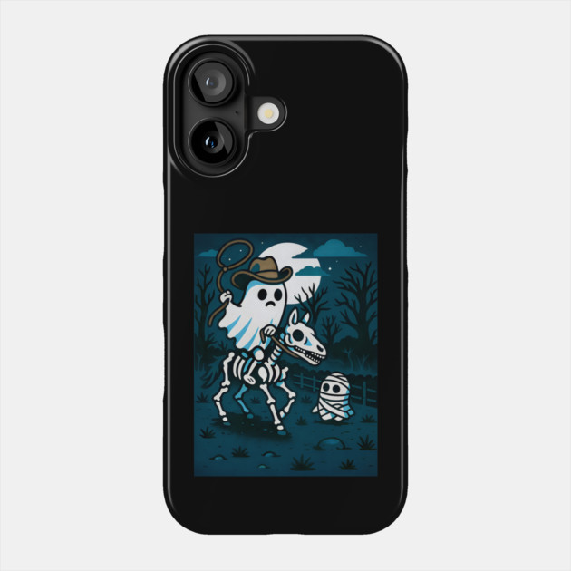 Ghost Cowboy and Skeleton Horse – Cute Spooky Western Halloween Art Phone Case by DonWillisJrArt