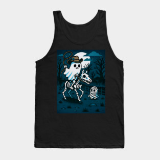 Ghost Cowboy and Skeleton Horse – Cute Spooky Western Halloween Art Tank Top