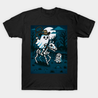 Ghost Cowboy and Skeleton Horse – Cute Spooky Western Halloween Art T-Shirt