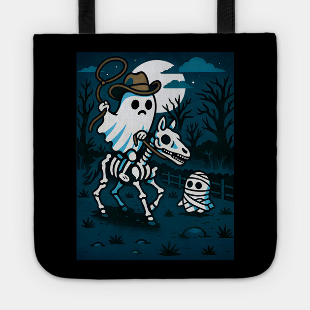 Ghost Cowboy and Skeleton Horse – Cute Spooky Western Halloween Art Tote by DonWillisJrArt