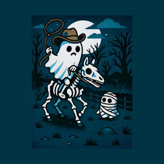 Ghost Cowboy and Skeleton Horse – Cute Spooky Western Halloween Art by DonWillisJrArt
