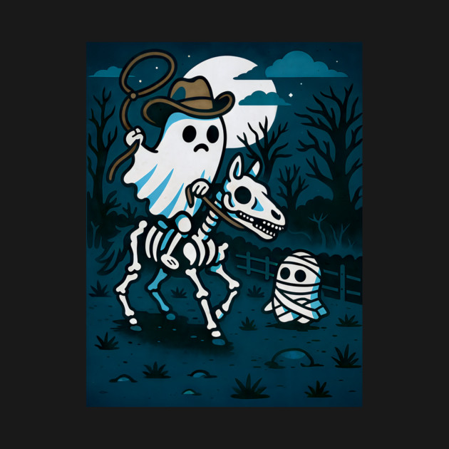 Ghost Cowboy and Skeleton Horse – Cute Spooky Western Halloween Art by DonWillisJrArt