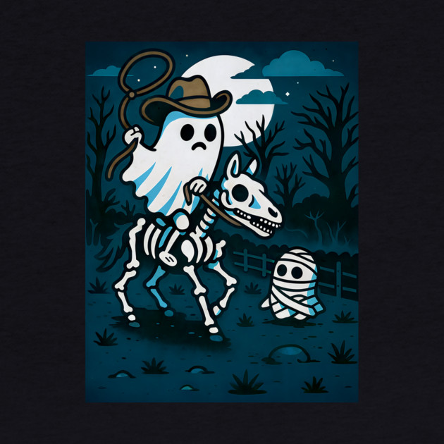 Ghost Cowboy and Skeleton Horse – Cute Spooky Western Halloween Art by DonWillisJrArt