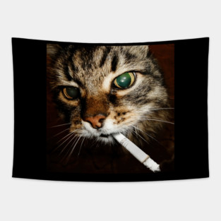 Cat Smoking Cigarette Tapestry