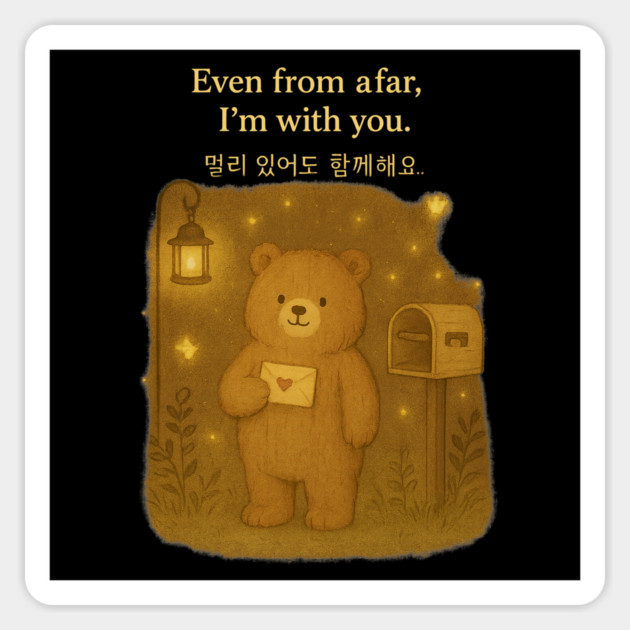 Postcard Bear – “Even From Afar, I’m With You” Cozy Forest Quote Magnet by Anne Lee