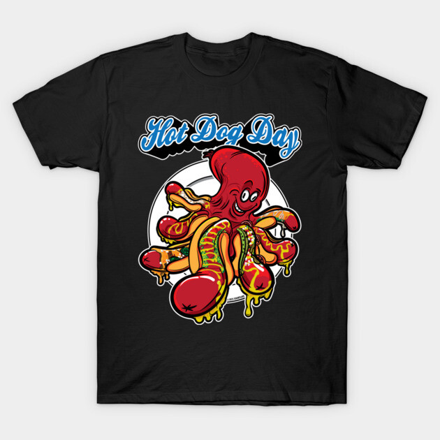 Hot Dog Octopus Cartoon – National Hot Dog Day Funny Food Art T-Shirt by eShirtLabs