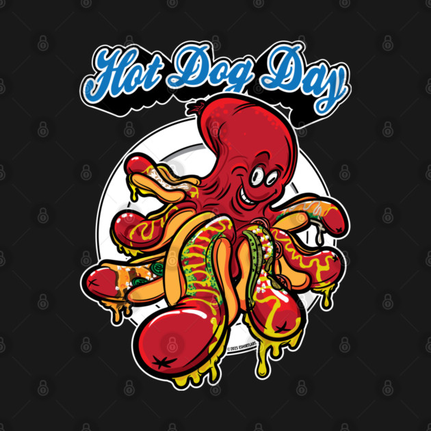 Hot Dog Octopus Cartoon – National Hot Dog Day Funny Food Art by eShirtLabs