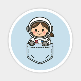 Funny Girl Astronaut Pocket Pal Cute Space Explorer Magnet