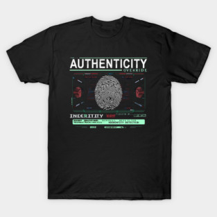 AUTHENTICITY OVERRIDE – Glitch Cyberpunk Techwear Streetwear Design T-Shirt