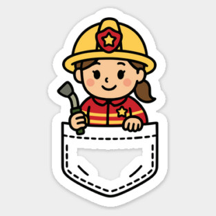 Funny Girl Firefighter Pocket Pal Cute Firefighter Heroic Sticker