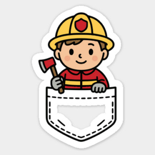 Funny Boy Firefighter Pocket Pal Cute Fireman Rescue Hero Sticker