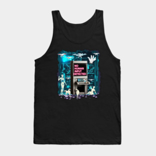 NO HUMAN INPUT DETECTED – Glitch Aesthetic Futuristic AI Warning Design | Cyberpunk Techwear Art Print Tank Top