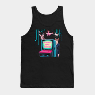 NO HUMAN INPUT DETECTED – Glitch Aesthetic Futuristic AI Warning Design | Cyberpunk Techwear Art Print Tank Top