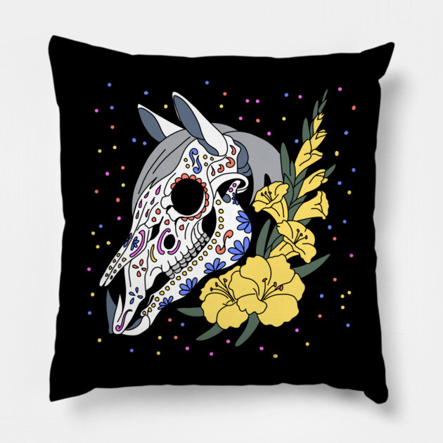 August's Gladiolus & Horse Skull Pillow by H. R. Sinclair