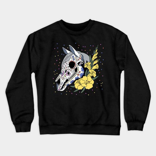 August's Gladiolus & Horse Skull Crewneck Sweatshirt by H. R. Sinclair