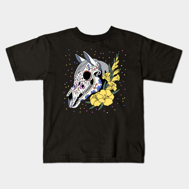 August's Gladiolus & Horse Skull Kids T-Shirt by H. R. Sinclair