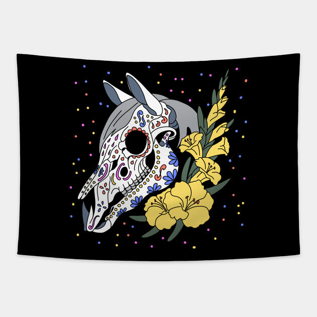 August's Gladiolus & Horse Skull Tapestry by H. R. Sinclair