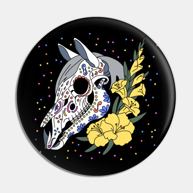 August's Gladiolus & Horse Skull Pin by H. R. Sinclair