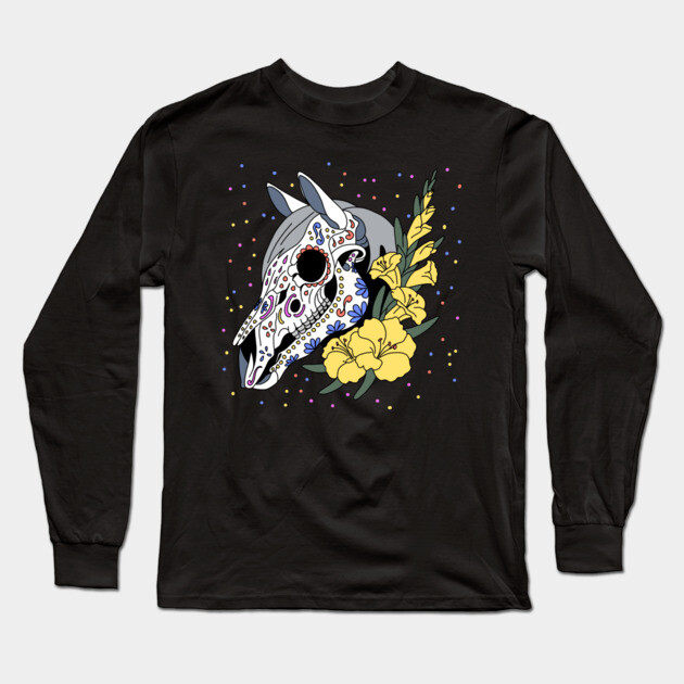 August's Gladiolus & Horse Skull Long Sleeve T-Shirt by H. R. Sinclair