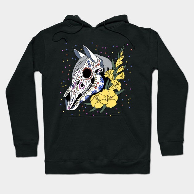 August's Gladiolus & Horse Skull Hoodie by H. R. Sinclair