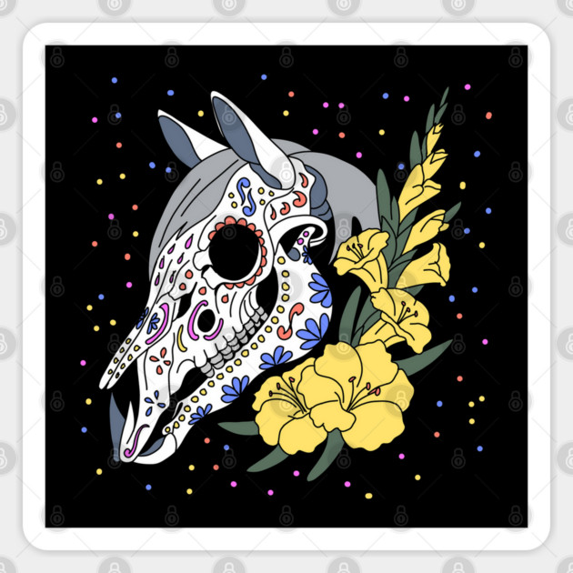 August's Gladiolus & Horse Skull Sticker by H. R. Sinclair