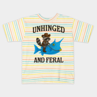 Raccoon Riding Longhorn Cowfish: Unhinged and Feral Kids T-Shirt