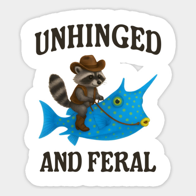 Raccoon Riding Longhorn Cowfish: Unhinged and Feral Magnet by Luxinda