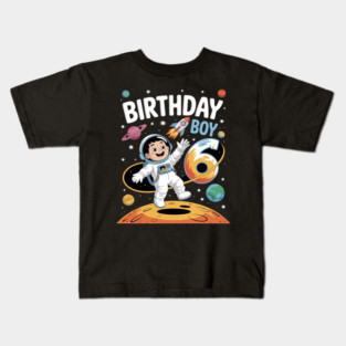 Boys 6th Birthday Astronaut Space Planets Six Years old Kids T-Shirt