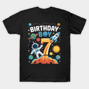 Boys 7th Birthday Astronaut Space Planets Seven Years old T-Shirt
