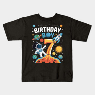 Boys 7th Birthday Astronaut Space Planets Seven Years old Kids T-Shirt