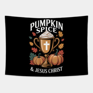 Pumpkin Spice Latte Chalice Jesus Christ Autumn Tapestry