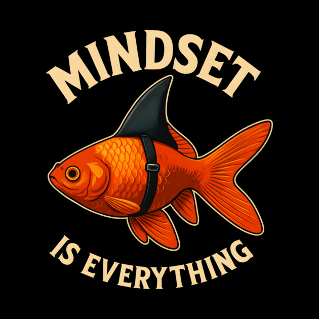 Mindset Motivational quote Cute Goldfish Shark by logiamerch