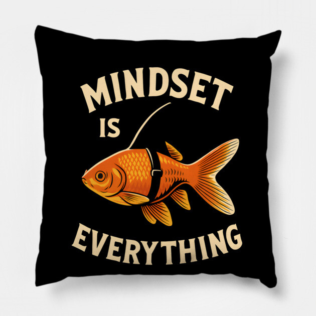Mindset Motivational quote Cute Goldfish Shark Pillow by logiamerch