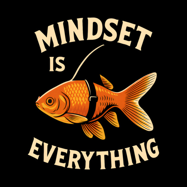 Mindset Motivational quote Cute Goldfish Shark by logiamerch