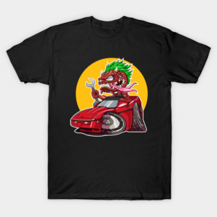 DigiRods Gremlin Mechanic Monster Driver Red Chevy C4 Corvette Hot Rod Shifter Cartoon Car T-Shirt