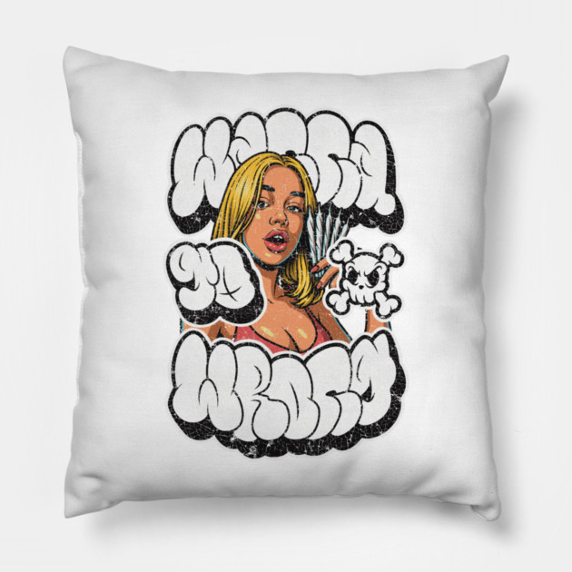 Wanna Go Wrong – Bad Girl Street Graffiti Pillow by Wrongteeshirt