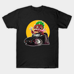 DigiRods Gremlin Mechanic Monster Driver Black Chevy C4 Corvette Hot Rod Shifter Cartoon Car T-Shirt