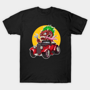 DigiRods Gremlin Mechanic Monster Driver Red 1930's Custom Hot Rod Shifter Cartoon Car T-Shirt