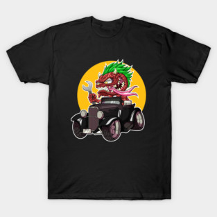 DigiRods Gremlin Mechanic Monster Driver Black 1930's Custom Hot Rod Shifter Cartoon Car T-Shirt