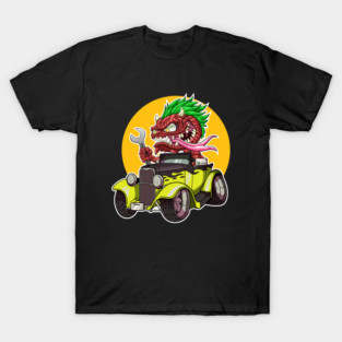 DigiRods Gremlin Mechanic Monster Driver Yellow 1930's Custom Hot Rod Shifter Cartoon Car T-Shirt