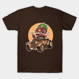 DigiRods Gremlin Mechanic Monster Driver Sepia Tone 1930's Custom Hot Rod Shifter Cartoon Car T-Shirt