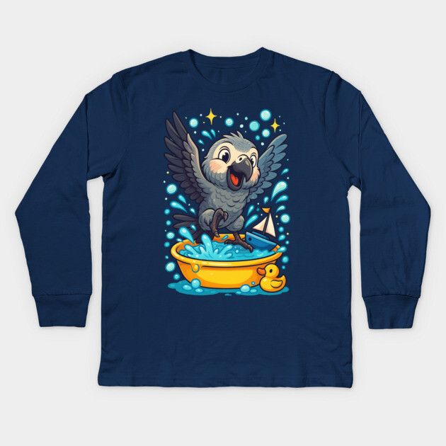 Taking a Bath Kids Long Sleeve T-Shirt by Einstein Parrot