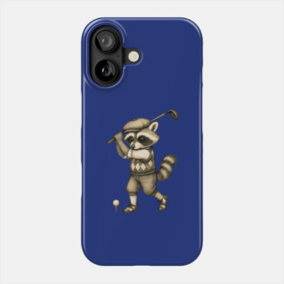 Vintage Style Golfing Raccoon - Animal Sports Illustration Phone Case