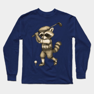 Vintage Style Golfing Raccoon - Animal Sports Illustration Long Sleeve T-Shirt