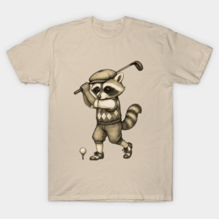 Vintage Style Golfing Raccoon - Animal Sports Illustration T-Shirt
