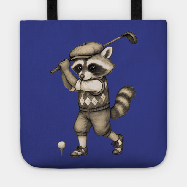 Vintage Style Golfing Raccoon - Animal Sports Illustration Tote by DonWillisJrArt