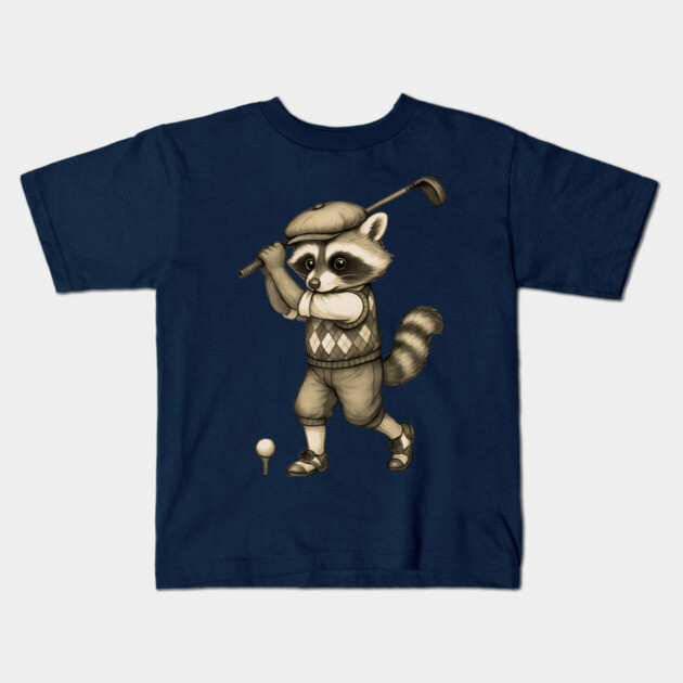 Vintage Style Golfing Raccoon - Animal Sports Illustration Kids T-Shirt by DonWillisJrArt