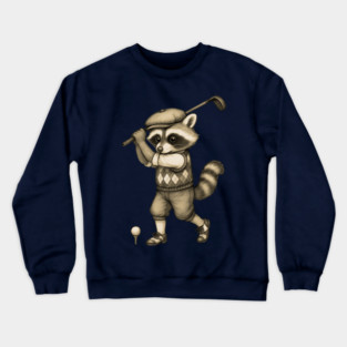 Vintage Style Golfing Raccoon - Animal Sports Illustration Crewneck Sweatshirt
