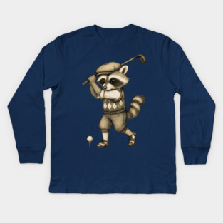 Vintage Style Golfing Raccoon - Animal Sports Illustration Kids Long Sleeve T-Shirt