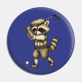 Vintage Style Golfing Raccoon - Animal Sports Illustration Pin